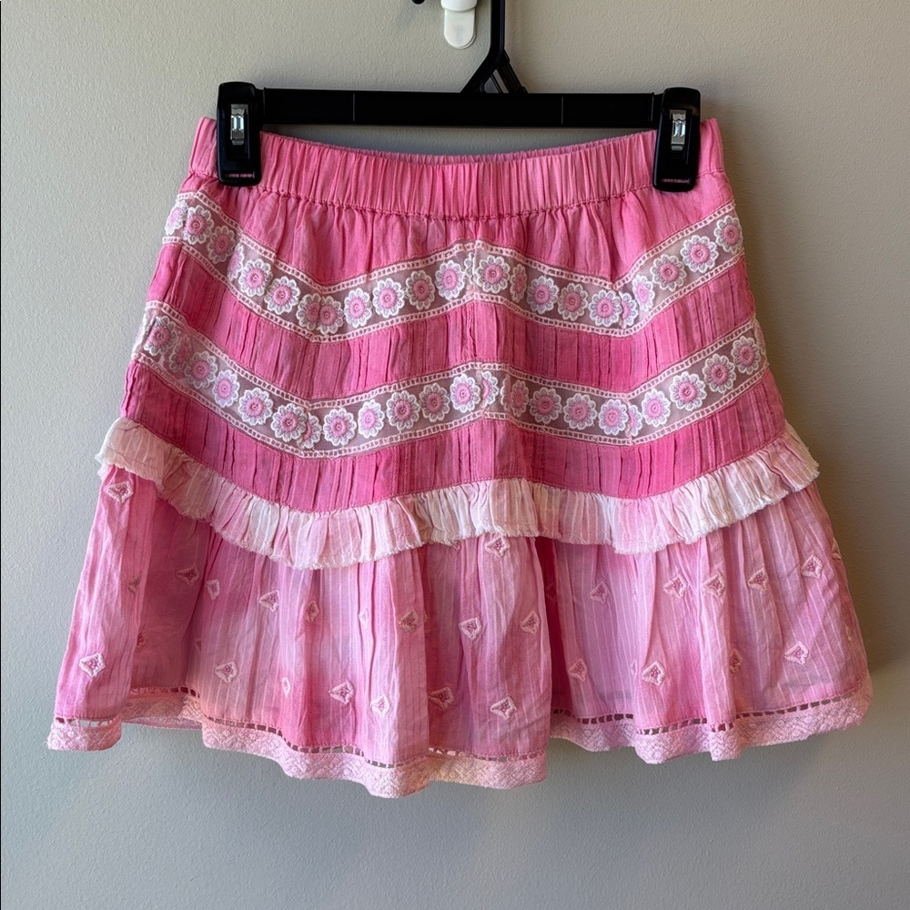 LoveShackFancy Pink and White Embroidered skirt